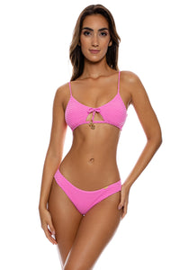 BEACH FUZZ - Scoop Neck Cut Out Top & Seamless Wavy Ruched Back Bottom • Bubble Gum