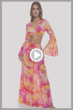 RETRO DREAM - Bell Sleeve Crop Top & Open Sides Wide Leg Pant • Multi Pink