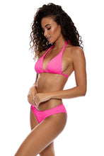 DIAMOND GIRL - Triangle Halter Top & Seamless Full Ruched Back Bottom • Shocking Pink