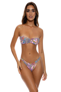PINKIN' ABOUT YOU - Gold V Ring Bandeau Top & High Leg Brazilian Bottom • Multicolor