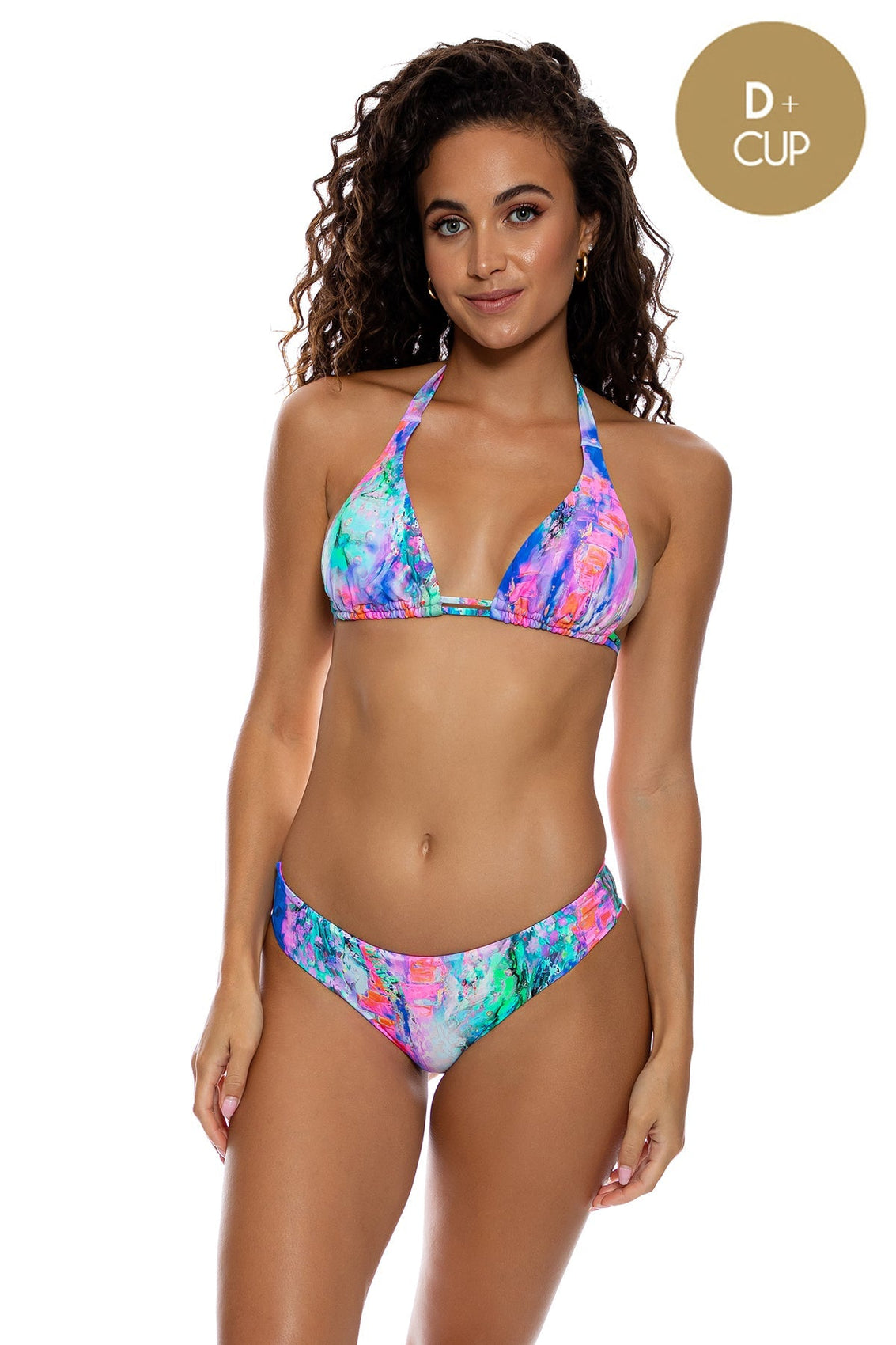 SHE'S ELECTRIC - Triangle Halter Top & Seamless Full Ruched Back Bottom • Multicolor