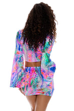 SHE'S ELECTRIC - Bell Sleeve Scrunched Crop Top & Scrunch Up Mini Skirt • Multicolor
