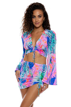 SHE'S ELECTRIC - Bell Sleeve Scrunched Crop Top & Scrunch Up Mini Skirt • Multicolor