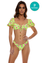 TI AMO - Puff Sleeve Bralette Top & Reversible Ruffle High Leg Brazilian Bottom • Radiant Yellow