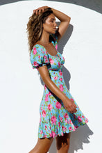 TI AMO - Ruched Square Neckline 
Dress • Aqua