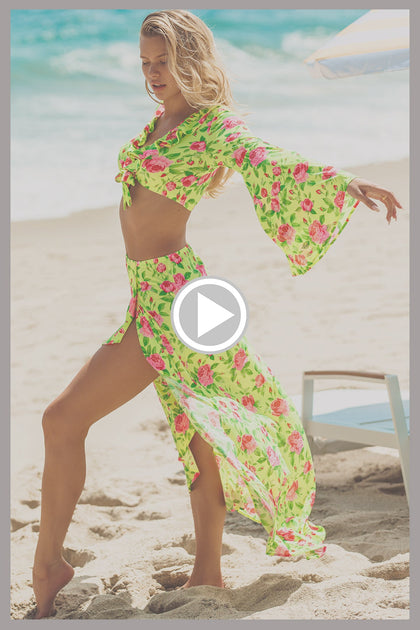 TI AMO - Ruffle Bell Sleeve Crop Top & Ruffle High Lo Slit Skirt • Radiant Yellow