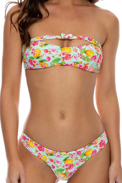 LIMONCELLO - Bow Bandeau Top & Seamless Reversible Peek-a-boo Row Wavy Back Ruched Bottom • Multicolor