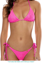 BELLA - Seamless Triangle Top & Seamless Wavy Ruched Back Brazilian Tie Side Bottom • Metallic Hot Pink