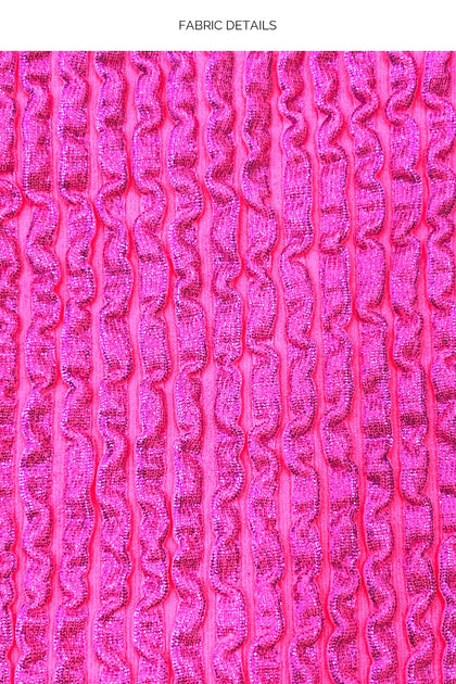 BELLA - Seamless Triangle Top & Seamless Wavy Ruched Back Brazilian Tie Side Bottom • Metallic Hot Pink