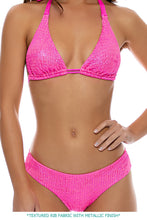 BELLA - Triangle Halter Top & Seamless Full Ruched Back Bottom • Metallic Hot Pink