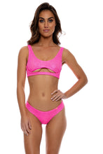 BELLA - Open Front Bralette Top & Seamless Wavy Ruched Back Bottom • Metallic Hot Pink