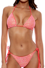 CHASING STARS - Sequins Triangle Top & Sequins Ruched Back Brazilian Tie Side Bottom • Coral