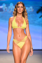 CHASING STARS - Sequins Triangle Halter Top & Sequins Multi Strap Brazilian Bottom • Neon Yellow Runway