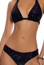 CHASING STARS - Sequins Triangle Halter Top & Sequins Full Ruched Back Bottom • Black