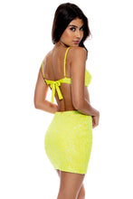 CHASING STARS - Sequins Balconette Top & Sequins Mini Skirt • Neon Yellow