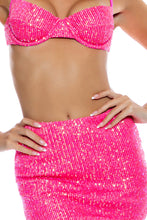 CHASING STARS - Sequins Balconette Top & Sequins Mini Skirt • Pink
