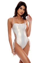 GOLDEN LULI - Square Neck Lace Up One Piece • Gold