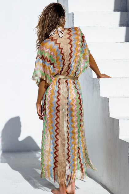 HERE COMES THE SUN - Open Front Tie Long Poncho • Multicolor
