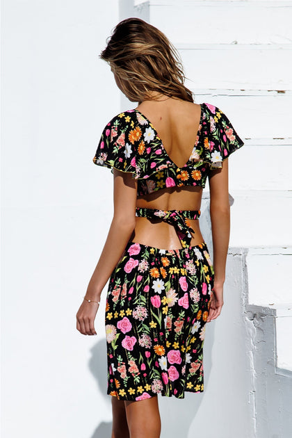 LULI'S SECRET GARDEN - Deep V Cut Out Dress • Multicolor