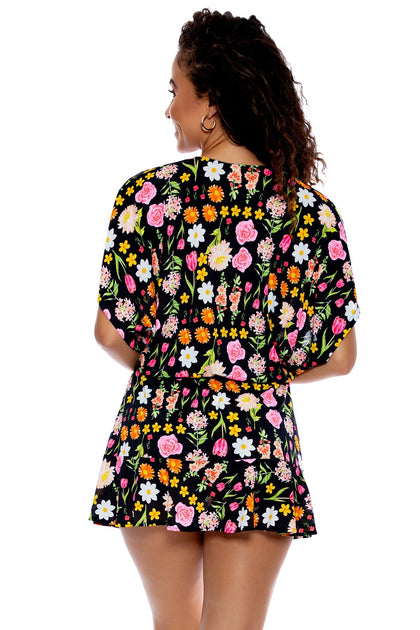 LULI'S SECRET GARDEN - Playera V Neck Ruffle Dress • Multicolor