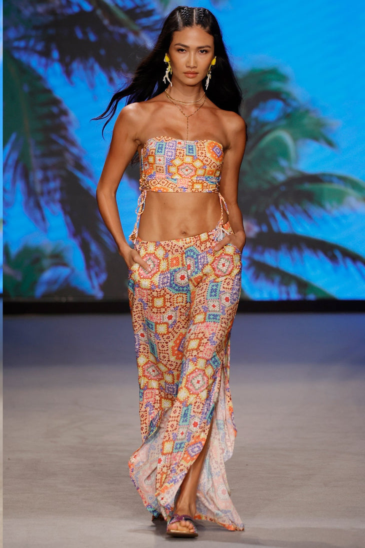 RETRO LULI - Tie Side Tube Top & Open Sides Wide Leg Pant • Multicolor Runway