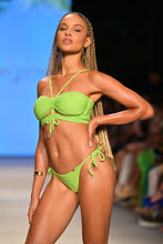 AMAZONIA - Drawstring Halter Peek-a-boo Cropped Top & Seamless Ruched Back Brazilian Tie Side Bottom • Wild Lime Runway