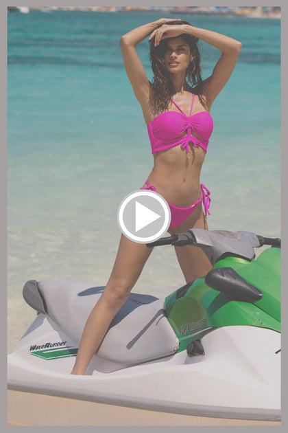 AMAZONIA - Drawstring Halter Peek-a-boo Cropped Top & Seamless Ruched Back Brazilian Tie Side Bottom • Pink Orchid Campaign