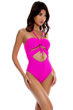 AMAZONIA - Drawstring Halter Cut Out One Piece • Pink Orchid