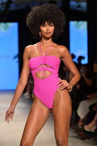 AMAZONIA - Drawstring Halter Cut Out One Piece • Pink Orchid Runway