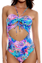 JUNGLE FEVER - Drawstring Halter Cut Out One Piece • Multicolor