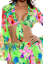 LULI TROPICS - Bell Sleeve Crop Top & Ruffled High-lo Slit Skirt • Multicolor