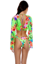 LULI TROPICS - Bell Sleeve Crop Top & High Leg Peek A Boo Ring Bottom • Multicolor