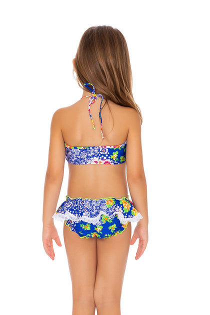 SPANISH LULLABY - Lace Ruffles Bandeau Top Bikini • Multicolor